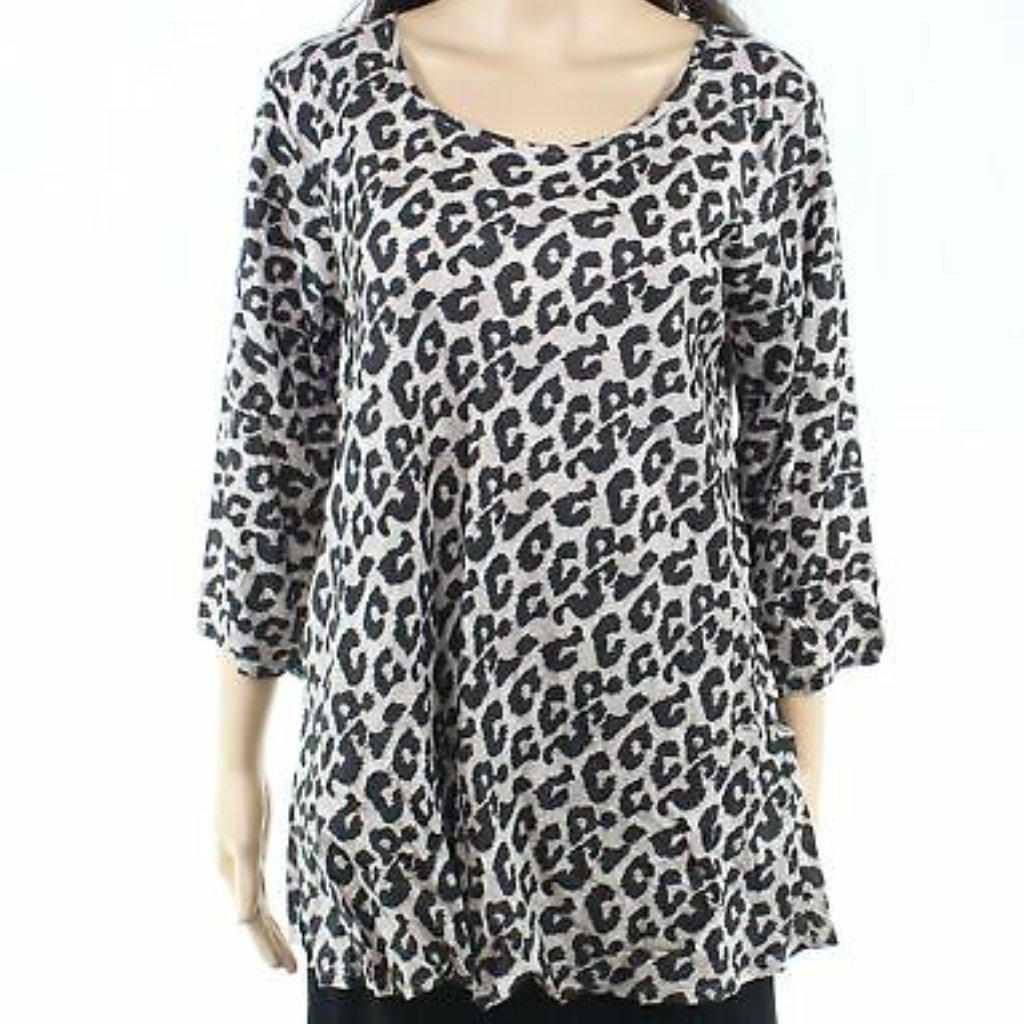Masai Women's M Medium Leopard Print "Kiwi Top" Sand Brown 3/4 Sleeve Blouse